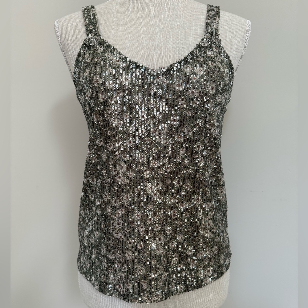 Altar'd State Olive, Gray and Silver Sequin Camisole